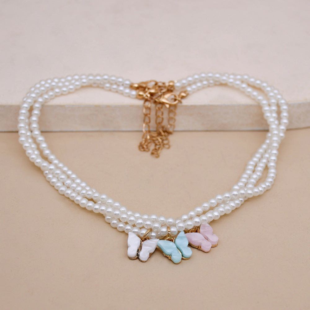 Elegant Pearl Choker Butterfly Necklace