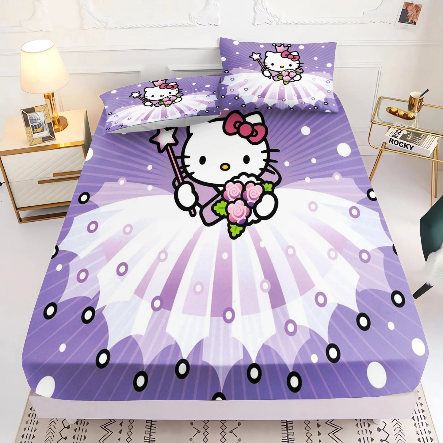 Holle Kitty Printed Fitted Sheet Comforte Bed Cover Full Set 3D Children'S Bedding Anime Room Decor Home