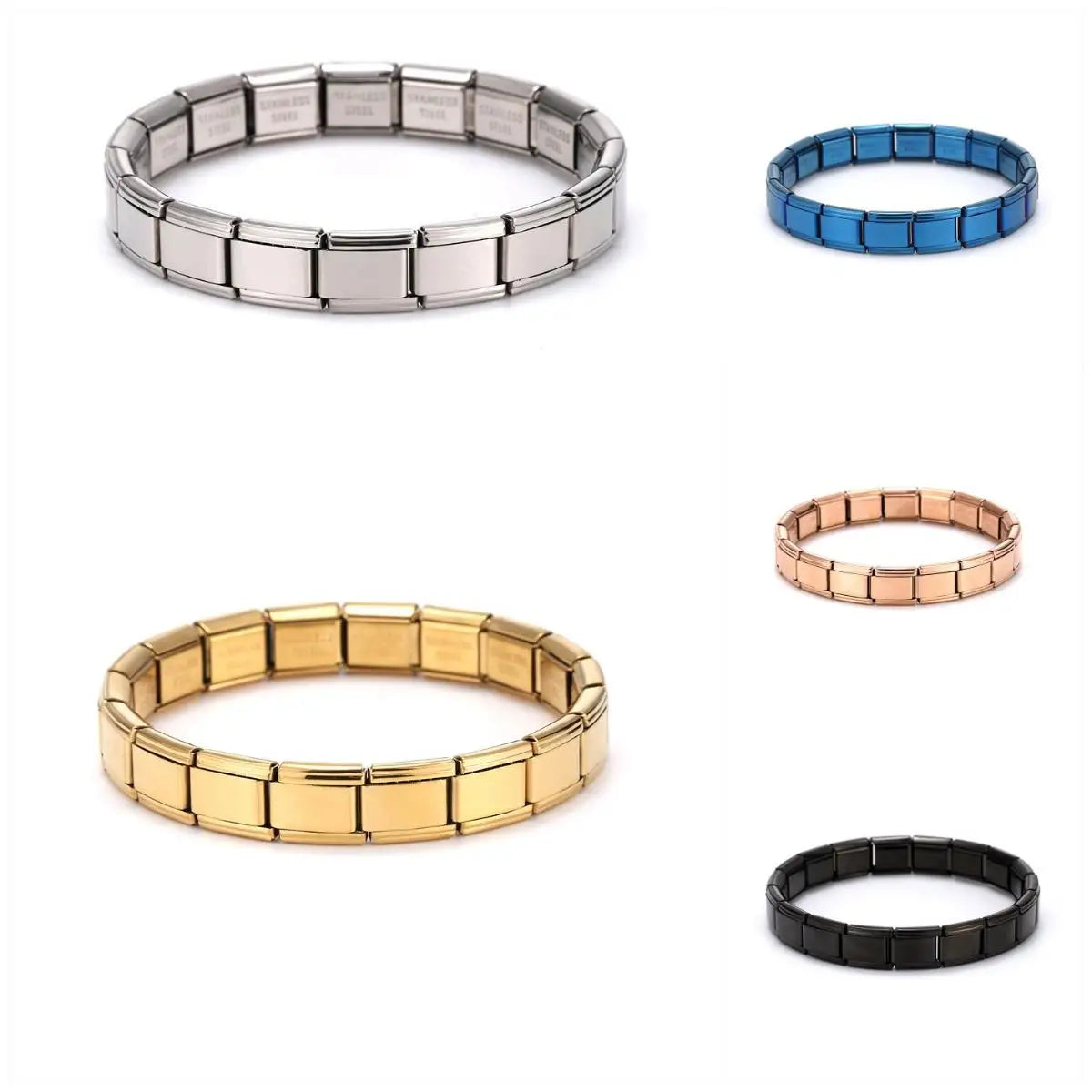 Yupsk Trendy Square Italy Stainless Steel Bracelets For Women Men HipHop Metal Modules Stretchable Gift Birthday Party Jewelry