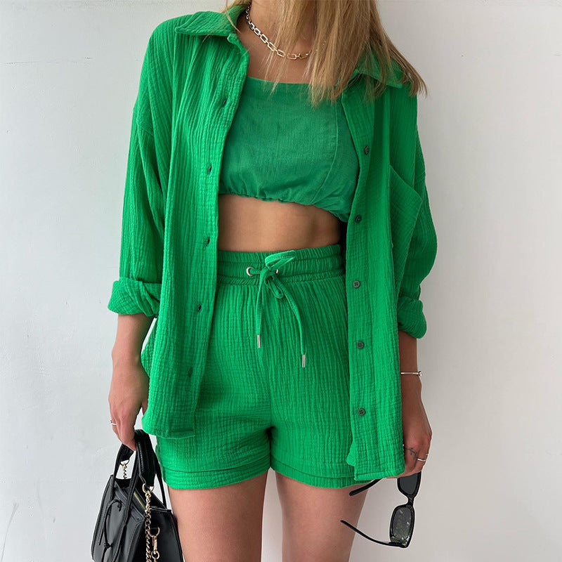 Maylee Cotton Button-Up Shorts Set