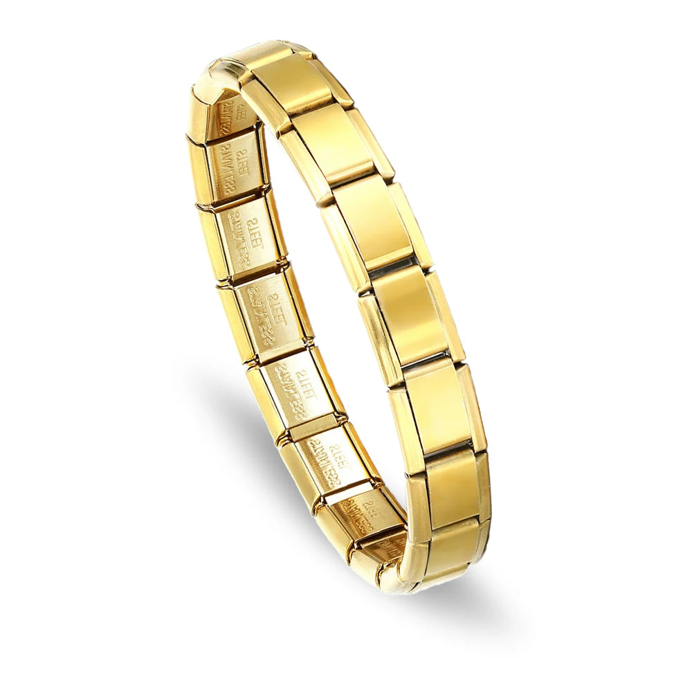 Yupsk Trendy Square Italy Stainless Steel Bracelets For Women Men HipHop Metal Modules Stretchable Gift Birthday Party Jewelry