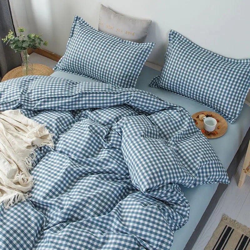 Green Grid Duvet Cover Set
