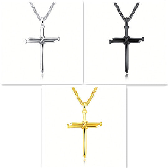 Mens Iron Nail Cross Pendant Necklace