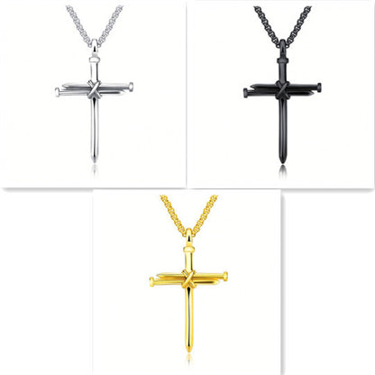 Mens Iron Nail Cross Pendant Necklace