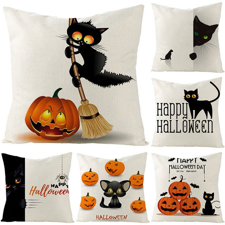 2024 European And American Halloween Pillowcase New Pumpkin Black Cat Series Sofa Cushion Waist Pillowcase Home Pillow