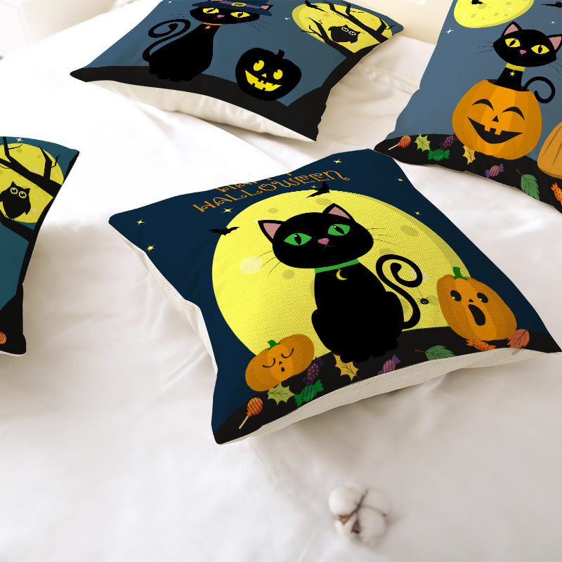 2024 European And American Halloween Pillowcase New Pumpkin Black Cat Series Sofa Cushion Waist Pillowcase Home Pillow