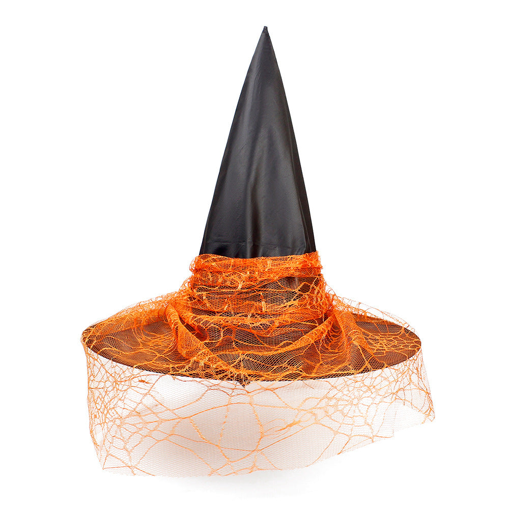 Cross-border Halloween Decoration Props Witch Hat Adult Children Cosplay Witch Headgear Dress Up Polyester Taffeta