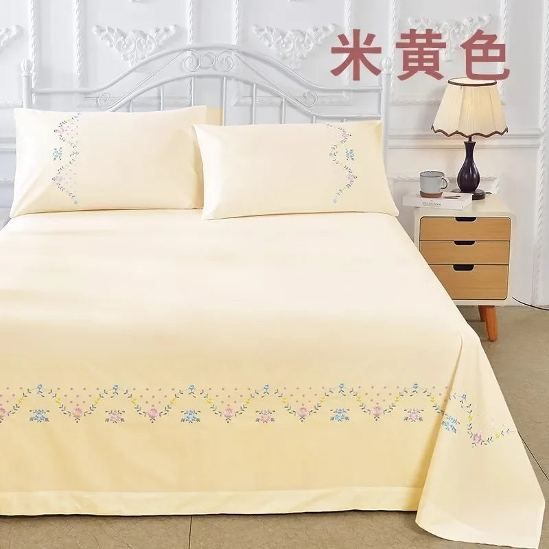100% Cotton Greek Key Embroidery, 3-Piece Twin XL Kendell Bed Sheet Set, White/ Light Green/Pink