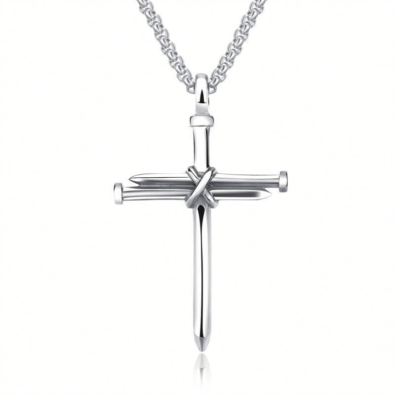 Mens Iron Nail Cross Pendant Necklace