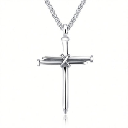 Mens Iron Nail Cross Pendant Necklace