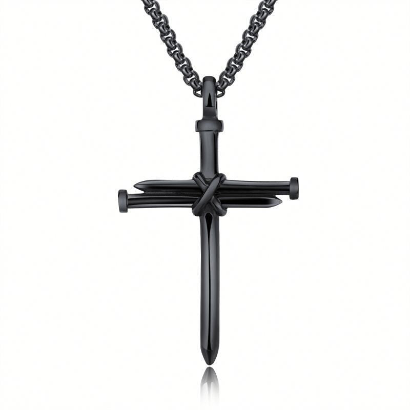 Mens Iron Nail Cross Pendant Necklace