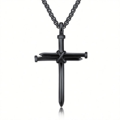 Mens Iron Nail Cross Pendant Necklace