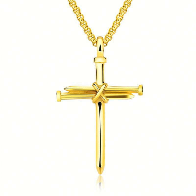 Mens Iron Nail Cross Pendant Necklace
