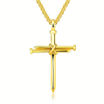 Mens Iron Nail Cross Pendant Necklace