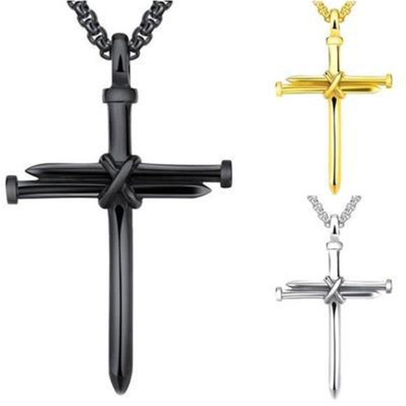 Mens Iron Nail Cross Pendant Necklace