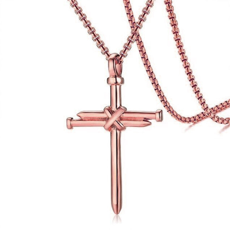 Mens Iron Nail Cross Pendant Necklace