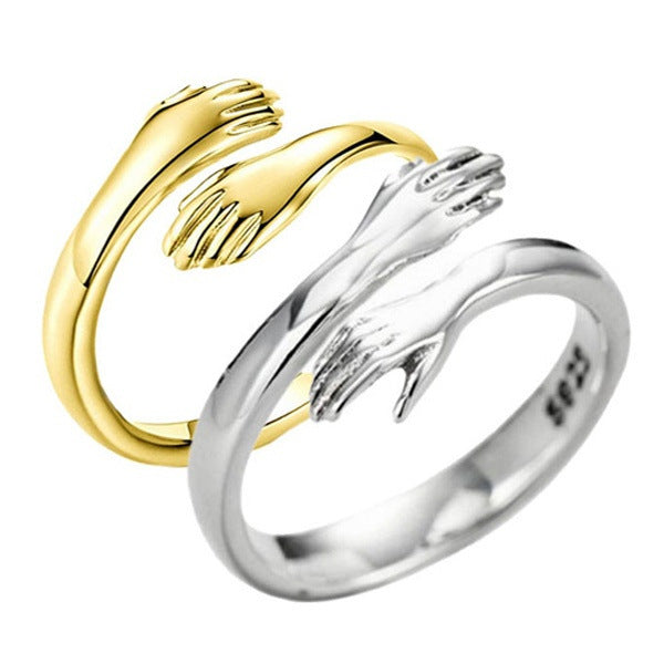 Adjustable Hug Hands Alloy Ring