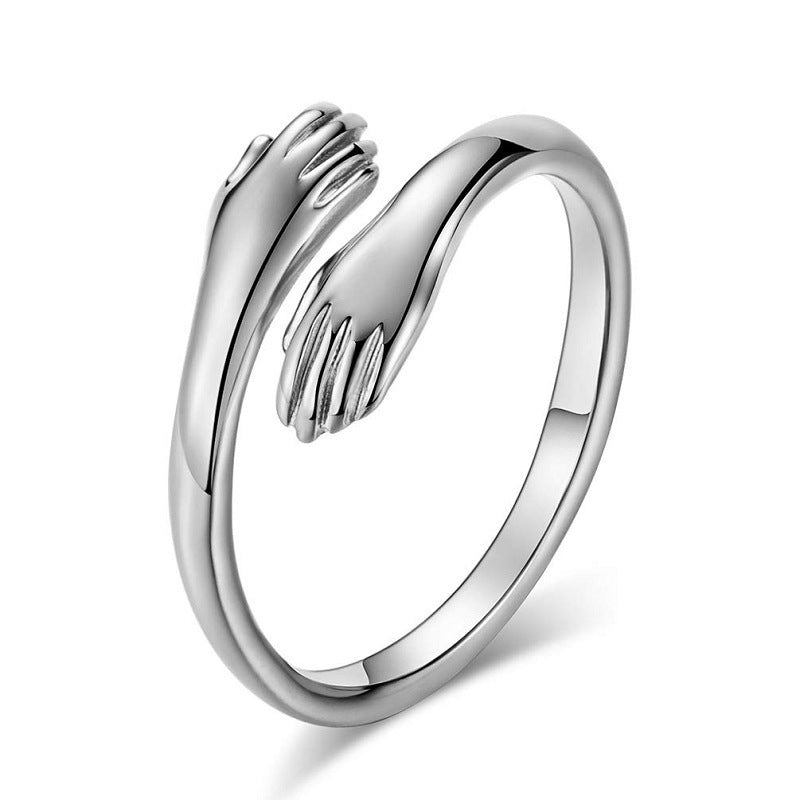 Adjustable Hug Hands Alloy Ring