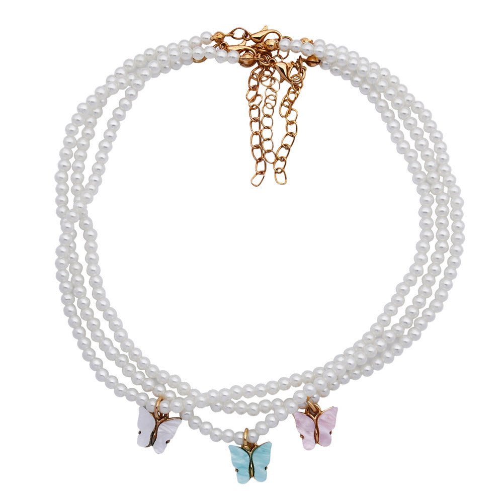Elegant Pearl Choker Butterfly Necklace