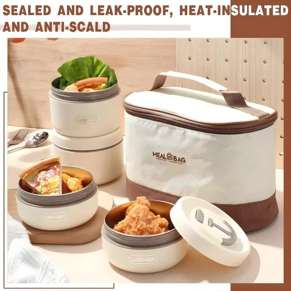 4-Tier Stainless Steel Stackable Lunch Box Kit with Travel Tote – Multi-Layer Portable Food Container Set for Work Meal Management, School & Outdoor Trips