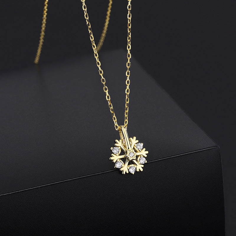Pure Silver Rotating Snowflake Women's Light Luxury Niche Design Necklace