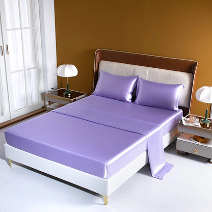 Satin Bedding Sheet Set Solid Color Fitted Sheet Set Single Double King Size Bed Sheet Set Luxury Rayon Flat Sheet Set