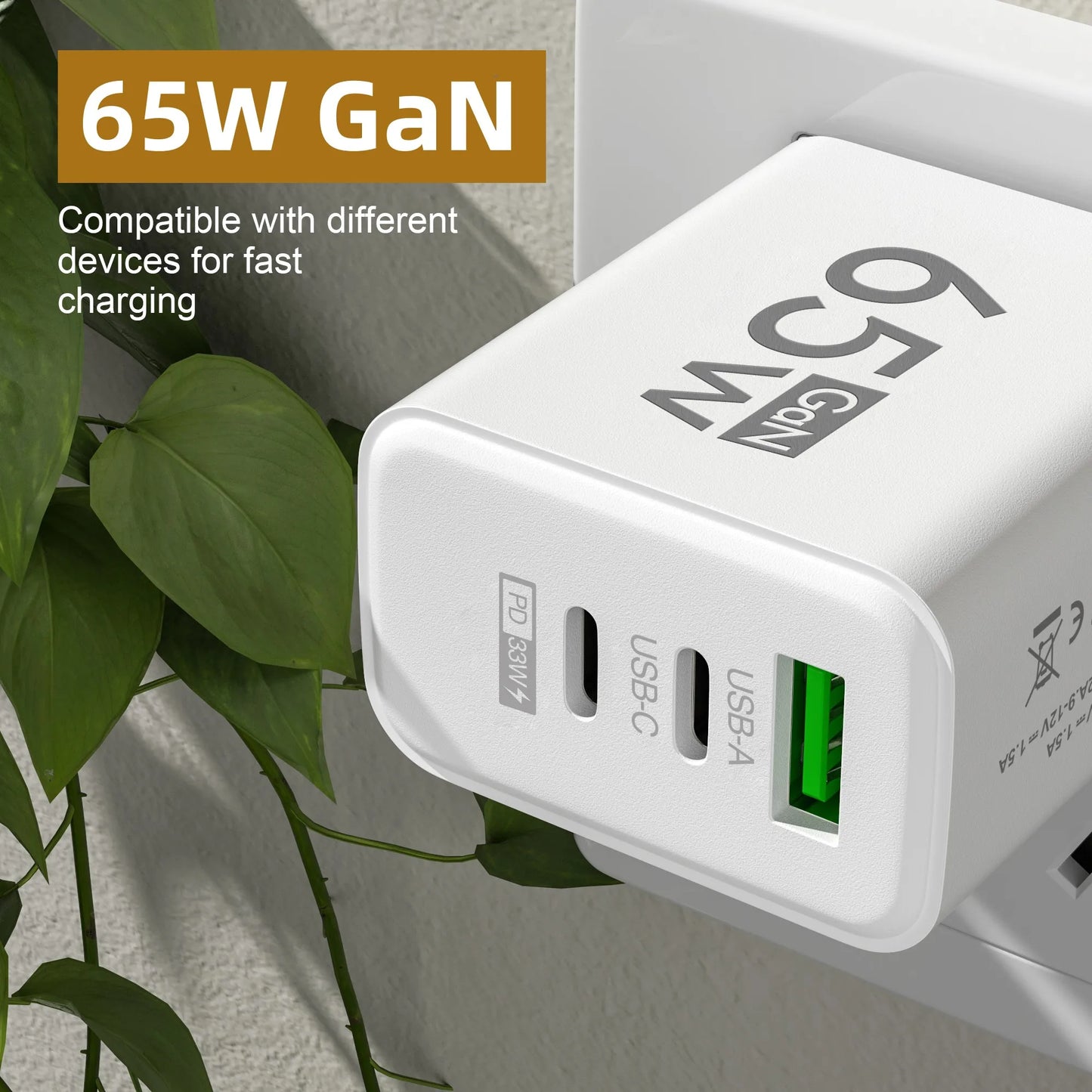 65W USB-C Fast Charging Charger PD Quick Charge 3.0 Wall Adapter for iPhone 15 Xiaomi POCO Samsung Oneplus - Phone Charging