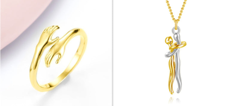 Adjustable Hug Hands Alloy Ring