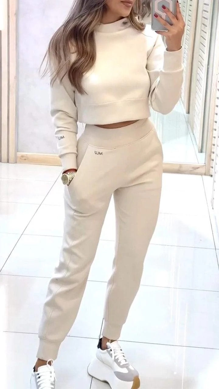 Stand Collar Sports Pullover And Trousers