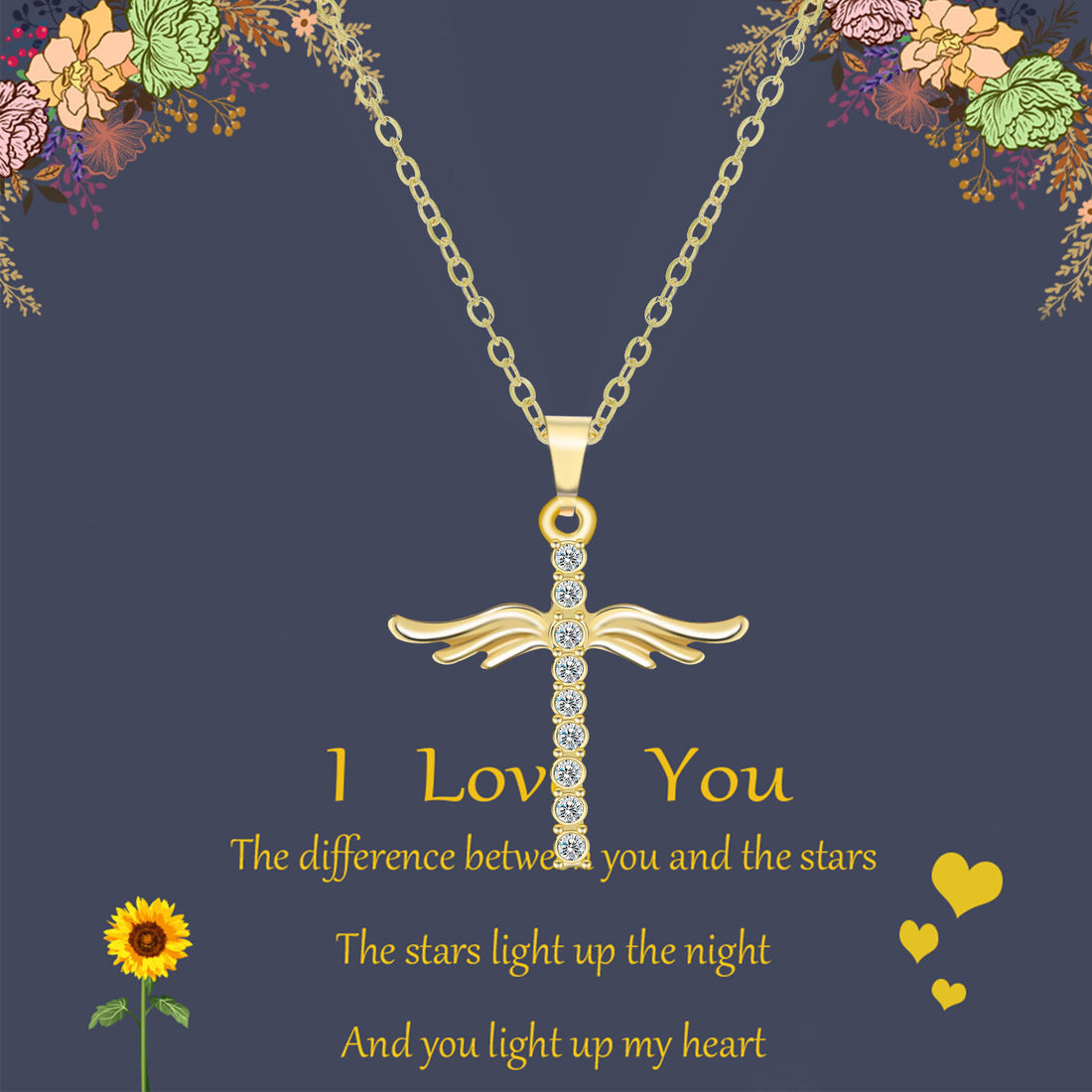 Angel Wings Cross Pendant Necklace