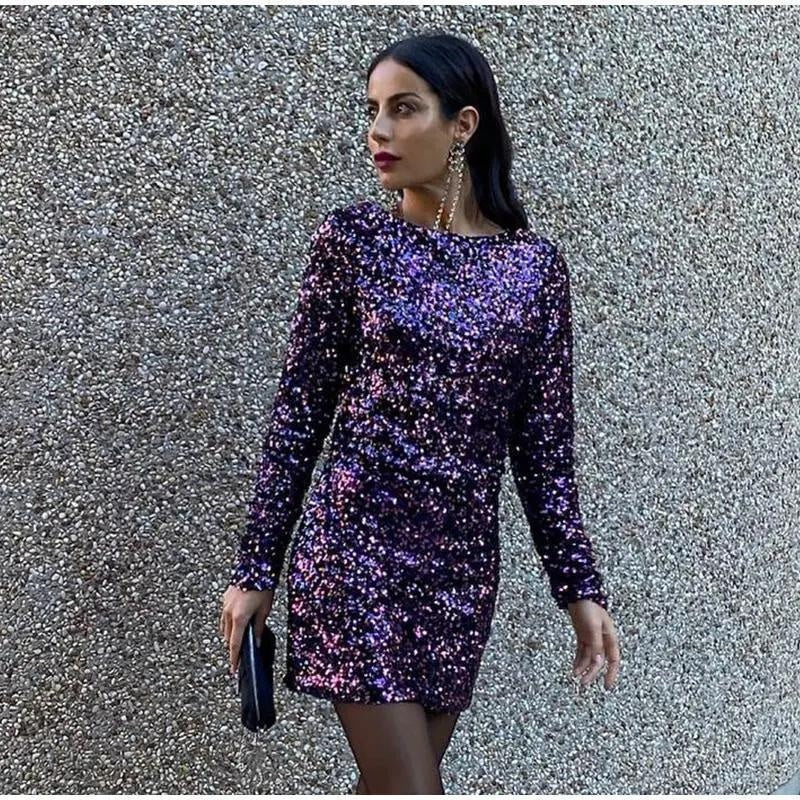 Retro French Sequined Backless Dress