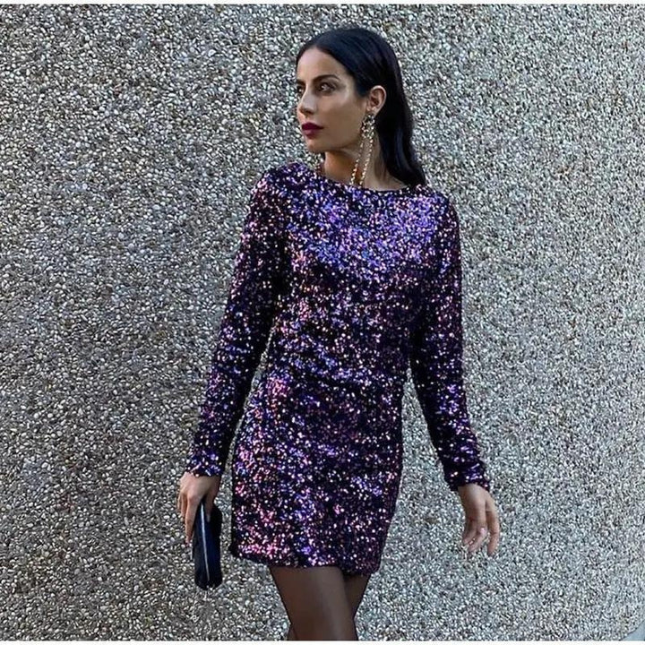 Retro French Sequined Backless Dress