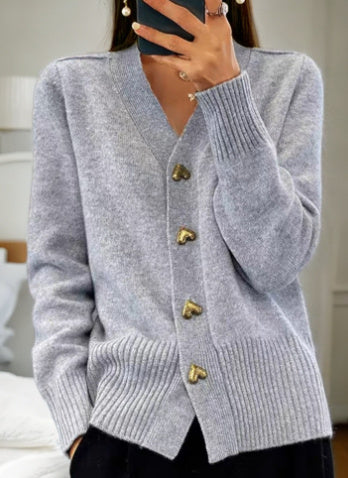V-neck Love Button Knitted Sweater