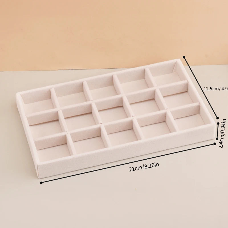 Velvet Jewelry Display Exquisite Jewellery Holder Portable Ring Earrings Necklace Organizer Storage Box Organizator Trays Beige