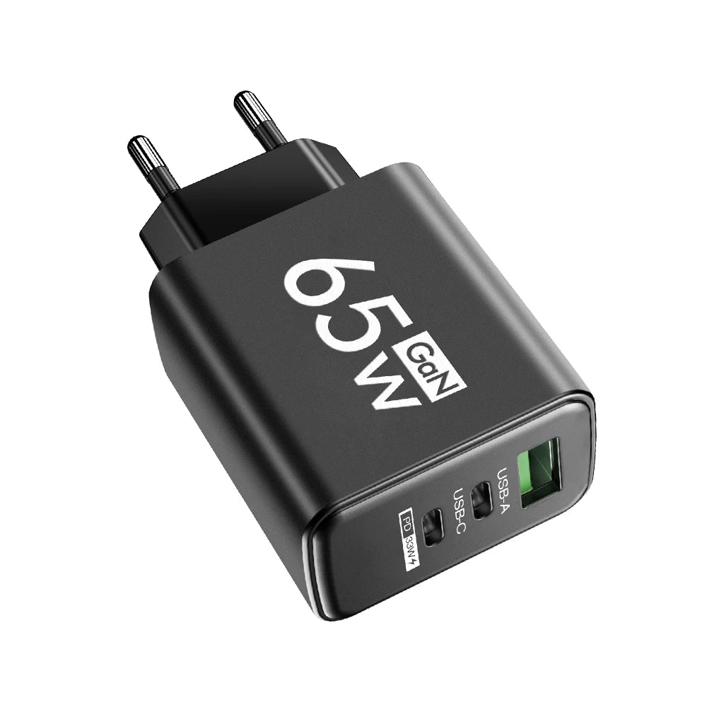 65W USB-C Fast Charging Charger PD Quick Charge 3.0 Wall Adapter for iPhone 15 Xiaomi POCO Samsung Oneplus - Phone Charging