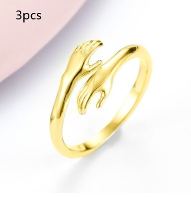 Adjustable Hug Hands Alloy Ring