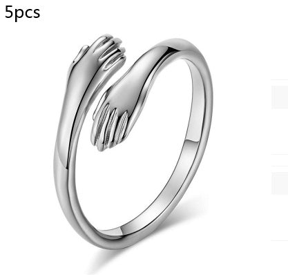 Adjustable Hug Hands Alloy Ring