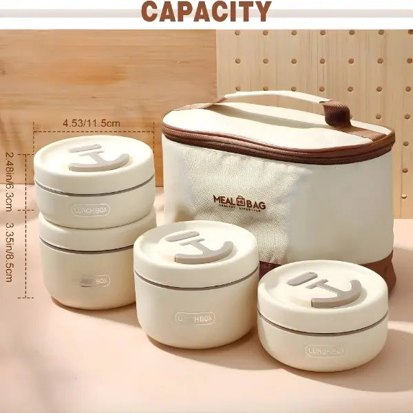 4-Tier Stainless Steel Stackable Lunch Box Kit with Travel Tote – Multi-Layer Portable Food Container Set for Work Meal Management, School & Outdoor Trips