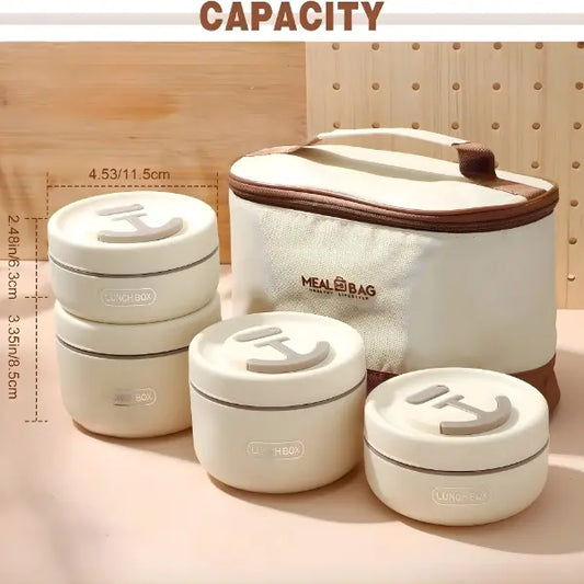 4-Tier Stainless Steel Stackable Lunch Box Kit with Travel Tote – Multi-Layer Portable Food Container Set for Work Meal Management, School & Outdoor Trips
