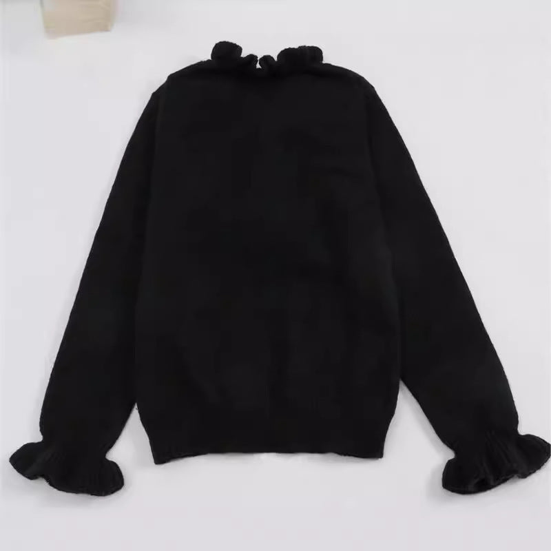 V-neck Ruffled Winter Knitted Sweater