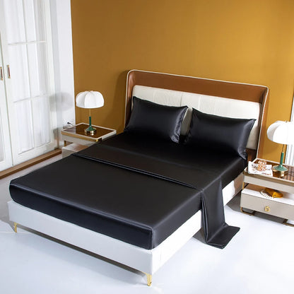 Satin Bedding Sheet Set Solid Color Fitted Sheet Set Single Double King Size Bed Sheet Set Luxury Rayon Flat Sheet Set