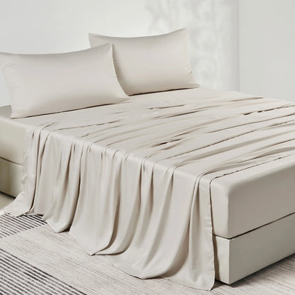 JELLYMONI Sheet Set, Rayon Derived from Bamboo, Cooling Bed Sheet Set - Soft, Breathable, Eco-Friendly, Hypoallergenic - 4 Pcs
