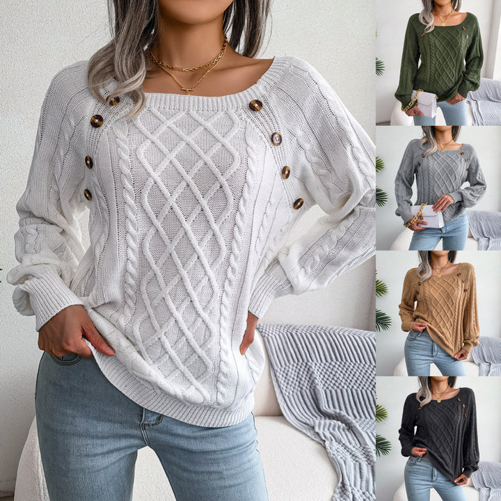 Button Design Square Neck Sweater