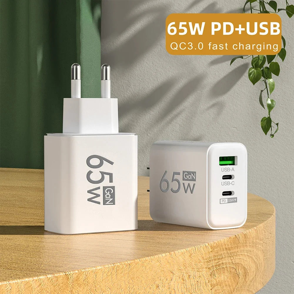 65W USB-C Fast Charging Charger PD Quick Charge 3.0 Wall Adapter for iPhone 15 Xiaomi POCO Samsung Oneplus - Phone Charging