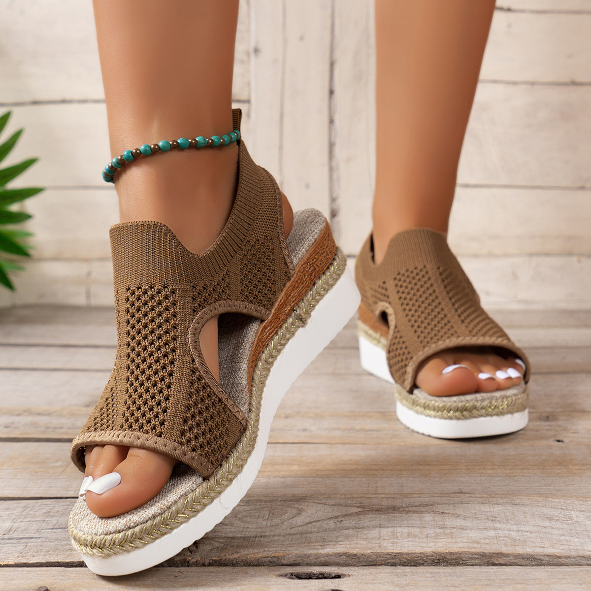 Peep Toe Woven Wedge Sandals