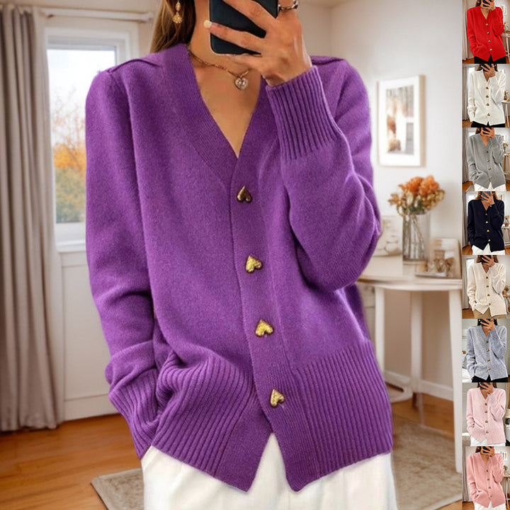 V-neck Love Button Knitted Sweater