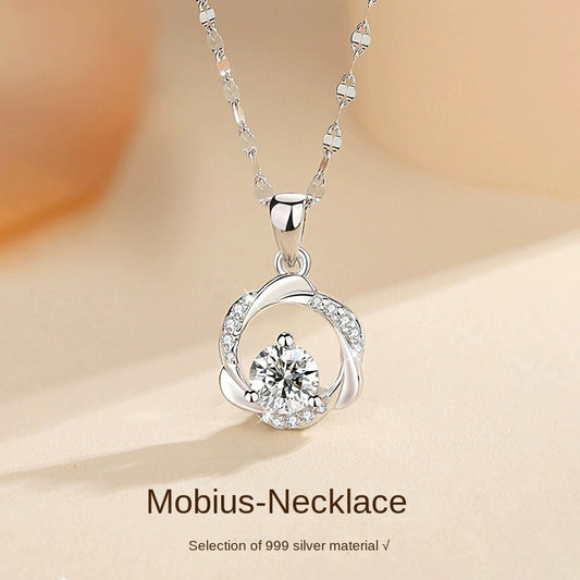Mobius Ring Necklace S999 Foot Silver Light Luxury Niche Collarbone Chain Sterling Silver Necklace For Girlfriend Valentine's Day Gift