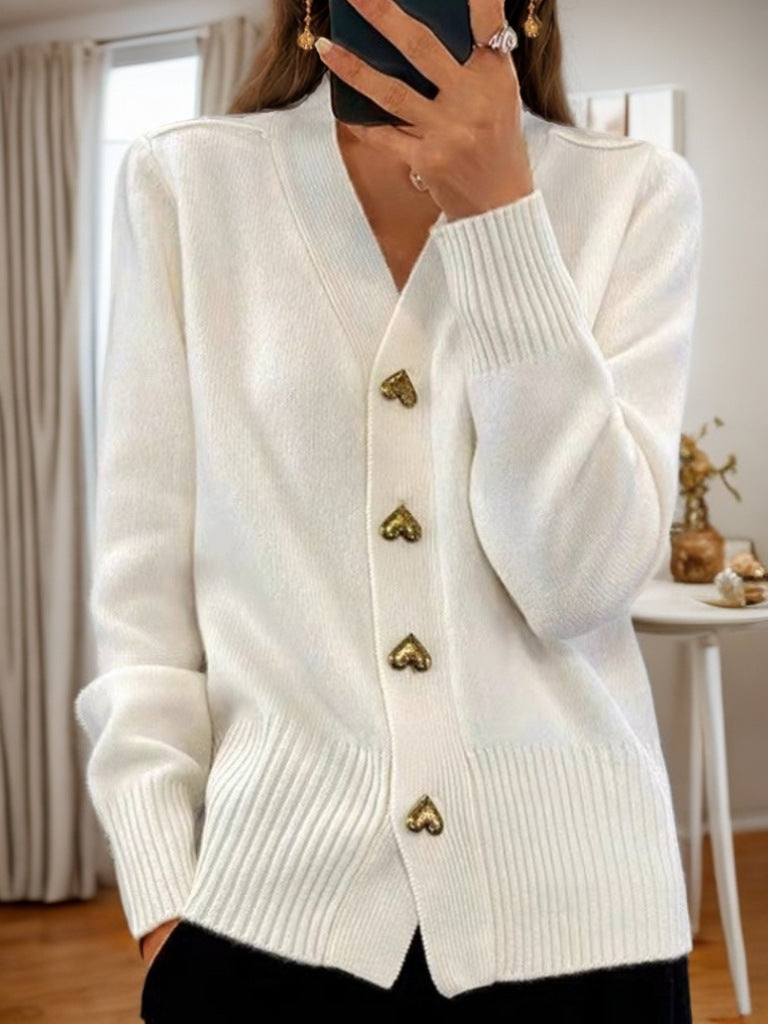 V-neck Love Button Knitted Sweater