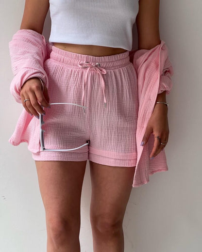 Maylee Cotton Button-Up Shorts Set