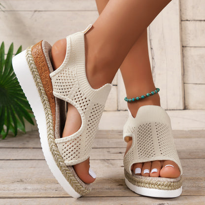 Peep Toe Woven Wedge Sandals